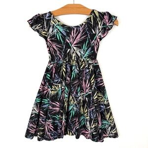 DotDotSmile Girls Twirl Dress – Black Multicolor Tropical Print 5/6